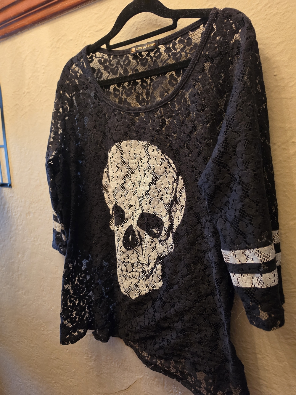 Love & Legend Lace Skull Goth Top Black Sheer Grunge Punk XL Plus - Picture 6 of 8
